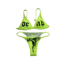Load image into Gallery viewer, Women’s Funny Printed 2Pcs Bikini Suits Women's Scalloped Triangle Bikini Print Bottom Two Piece Swimsuit Deep V-neck Detachable Breast Pad Sling Tops with Triangle Bottoms Swimsuits