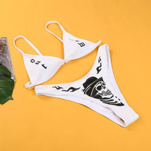 Load image into Gallery viewer, Women’s Funny Printed 2Pcs Bikini Suits Women's Scalloped Triangle Bikini Print Bottom Two Piece Swimsuit Deep V-neck Detachable Breast Pad Sling Tops with Triangle Bottoms Swimsuits