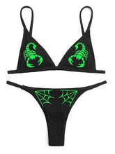 Load image into Gallery viewer, Women’s Funny Printed 2Pcs Bikini Suits Women's Scalloped Triangle Bikini Print Bottom Two Piece Swimsuit Deep V-neck Detachable Breast Pad Sling Tops with Triangle Bottoms Swimsuits