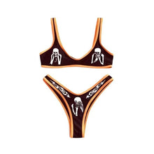 Load image into Gallery viewer, Women’s Funny Printed 2Pcs Bikini Suits Women's Scalloped Triangle Bikini Print Bottom Two Piece Swimsuit Deep V-neck Detachable Breast Pad Sling Tops with Triangle Bottoms Swimsuits
