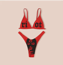 Load image into Gallery viewer, Women’s Funny Printed 2Pcs Bikini Suits Women's Scalloped Triangle Bikini Print Bottom Two Piece Swimsuit Deep V-neck Detachable Breast Pad Sling Tops with Triangle Bottoms Swimsuits