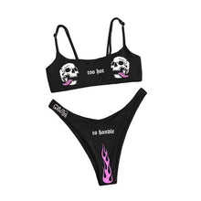 Load image into Gallery viewer, Women’s Funny Printed 2Pcs Bikini Suits Women's Scalloped Triangle Bikini Print Bottom Two Piece Swimsuit Deep V-neck Detachable Breast Pad Sling Tops with Triangle Bottoms Swimsuits