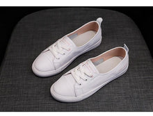 Load image into Gallery viewer, Women's Genuine Leather Sneakers Casual Fashionable Sports Shoes Vulcanized Woman Summer Flat Shoe Leather Women Lace Up Casual Shoes White Fashion Sneakers