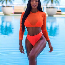 Load image into Gallery viewer, Women's Swimsuit Bikini Set Women's High Waist Swimwear Long Sleeve 3PCS Swimsuit Triangle Three-Piece Suit Bandage Push-Up Swimsuit Bathing Beachwear Swimwear