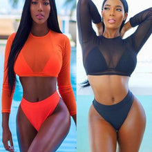 Load image into Gallery viewer, Women's Swimsuit Bikini Set Women's High Waist Swimwear Long Sleeve 3PCS Swimsuit Triangle Three-Piece Suit Bandage Push-Up Swimsuit Bathing Beachwear Swimwear