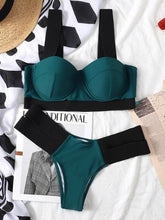 Load image into Gallery viewer, Women's Swimsuits Swimwear Patchwork Bikini Woman Push up Bikinis Swimsuit Bathing Suits Women Rave Neon Patchwork Bikini Swimsuit 2 Piece Cutout Molded Push Up Bathing Suit