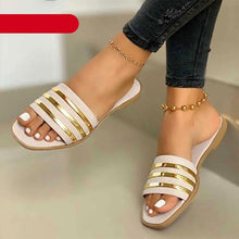Load image into Gallery viewer, Women Sandals Summer Outdoor Beach Flip-flop Sandals Solid Fashion Sandals Flats Casual Shoes Black Summer Flat Sandals Stylish Flip Flop Comfortable Color Matching Sandals Flat Non-Slip Open-Toe Casual Beach Sandals