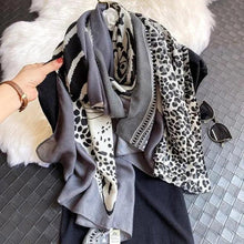 Load image into Gallery viewer, Women Scarf Leopard Print Cotton Large Size Scarfs For Winter Shawls Winter Warm Casual Wear For Women Lovely Floral Tassel Cotton ab Shawls Lady Silk Wraps Scarves