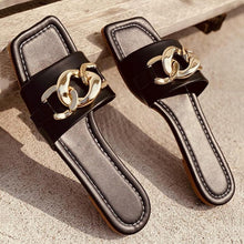 Load image into Gallery viewer, Women Slipper Sandals Gold Chain Closed Toe Slip On Flat Heels Square Head Casual Slides Flip Flop Chunky Heel Mules Open Toe Slip On Dress Backless High Heels Slides Slippers