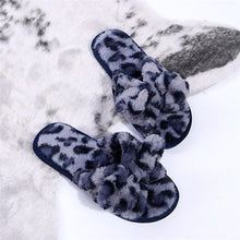 Load image into Gallery viewer, Women Slippers Winter Shoes Home Slippers Faux Fur Slippers Leopard Print Bow Decoration Shoes Faux Fur Slippers Warm Flip Flop House Slippers Open Toe Home Slippers For Girls