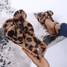 Load image into Gallery viewer, Women Slippers Winter Shoes Home Slippers Faux Fur Slippers Leopard Print Bow Decoration Shoes Faux Fur Slippers Warm Flip Flop House Slippers Open Toe Home Slippers For Girls