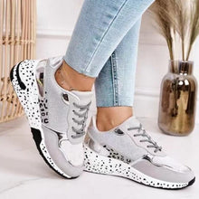 Load image into Gallery viewer, Women Sneakers Leopard Print Lace-Up Women's Vulcanize Shoes Sports Sneakers Breathable Height Increasing Walking Jogging Sneakers Gold Silver Sport Running Women's Sneakers