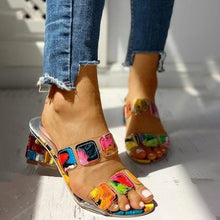 Load image into Gallery viewer, Women Square Heels Summer Sandals Open Toe Multi Colors Shoes Cute Sandals Flip Flops Slip On Fashion Wedding Dress Chunky Block Heels Open Back High Heel Slide Slipper