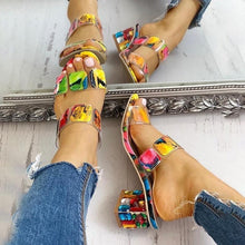 Load image into Gallery viewer, Women Square Heels Summer Sandals Open Toe Multi Colors Shoes Cute Sandals Flip Flops Slip On Fashion Wedding Dress Chunky Block Heels Open Back High Heel Slide Slipper
