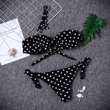 Load image into Gallery viewer, Women Strapless Bandage Push Up Dot Printed Bikini Set Women's Adjustable Bathing Suits Two Piece Swimwear Tie Cutout Low Waist String Bikini Set Lace Up Female Summer Swimwear Swimsuit Beachwear