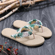 Load image into Gallery viewer, Women Summer Floral Flip Flops Beach Sandals Thongs Slippers Hemp Rope Travel Flip-Flops Unisex Home Slippers Flax Women House Slipper Open-Toe Breathable Slippers