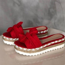 Load image into Gallery viewer, Women Summer Platform Mid Heels Bow Tie Open Toe Fashion Slides Beach Outdoor Shoes Knotted Bow Flat Footbed Sandals For Ladies Open Toe Casual Summer Slide Sandals