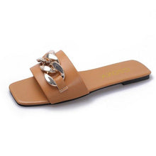 Load image into Gallery viewer, Women Summer Slipper Square Toe Chain Slippers Slip On Flat Slide Sandals Beach Flip Flops Casual Shoes Woman Heel Shoes Open Toe Slip On Dress Backless Heels Slides Slippers