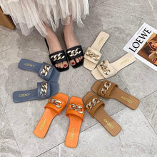 Load image into Gallery viewer, Women Summer Slipper Square Toe Chain Slippers Slip On Flat Slide Sandals Beach Flip Flops Casual Shoes Woman Heel Shoes Open Toe Slip On Dress Backless Heels Slides Slippers