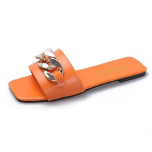 Load image into Gallery viewer, Women Summer Slipper Square Toe Chain Slippers Slip On Flat Slide Sandals Beach Flip Flops Casual Shoes Woman Heel Shoes Open Toe Slip On Dress Backless Heels Slides Slippers