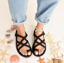 Load image into Gallery viewer, Women Summer Straw Rope Mesh Sandals Cross Tied Flat Sea Beach Casual Light Multi Elegant Design Flip Flop Trend Fashion High Quality Handmade Natural Comfortable Walking Sandals With Arch Support For Women