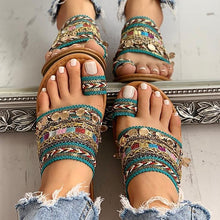 Load image into Gallery viewer, Women Summer Style Beautiful Flat Slippers Casual Comfortable Beach Women Sandals Strappy Flat Open Toe Ring Sandals Wide Comfortable Leather Shiny Sandals