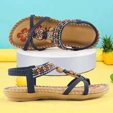 Load image into Gallery viewer, Women Summer Vintage Shoes Sandals Butterfly-knot Rhinestone Slides Elastic Band Sandal Comfort Flats Sandals With Elastic Ankle Strap Casual Rhinestone Shoes Beach Slip On Sandals