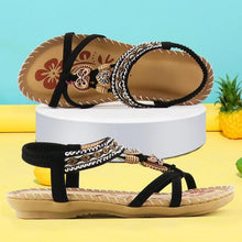 Load image into Gallery viewer, Women Summer Vintage Shoes Sandals Butterfly-knot Rhinestone Slides Elastic Band Sandal Comfort Flats Sandals With Elastic Ankle Strap Casual Rhinestone Shoes Beach Slip On Sandals