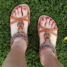 Load image into Gallery viewer, Women Summer Vintage Shoes Sandals Butterfly-knot Rhinestone Slides Elastic Band Sandal Comfort Flats Sandals With Elastic Ankle Strap Casual Rhinestone Shoes Beach Slip On Sandals