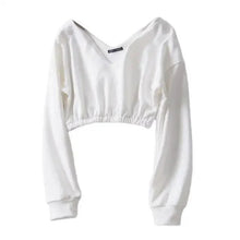 Load image into Gallery viewer, Women Sweatshirt Streetwear Hoodies Hip Pop Crop Top Female Long Sleeve Deep V Neck Pullovers Womens Sweatshirts Pullover Tops Drop Shoulder Running Activewear Casual Gym Workout Sweatshirt