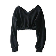 Load image into Gallery viewer, Women Sweatshirt Streetwear Hoodies Hip Pop Crop Top Female Long Sleeve Deep V Neck Pullovers Womens Sweatshirts Pullover Tops Drop Shoulder Running Activewear Casual Gym Workout Sweatshirt