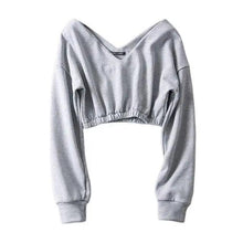 Load image into Gallery viewer, Women Sweatshirt Streetwear Hoodies Hip Pop Crop Top Female Long Sleeve Deep V Neck Pullovers Womens Sweatshirts Pullover Tops Drop Shoulder Running Activewear Casual Gym Workout Sweatshirt