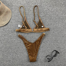 Load image into Gallery viewer, Women Swimsuit Triangle Micro Bikini Set Solid Swimwear Women's Swimsuit Halter Ribbed String Bathing Suit Bikini Set High Cut Swimming Bathing Suit Beachwear