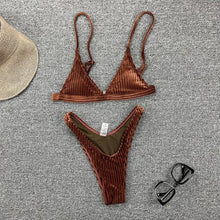 Load image into Gallery viewer, Women Swimsuit Triangle Micro Bikini Set Solid Swimwear Women's Swimsuit Halter Ribbed String Bathing Suit Bikini Set High Cut Swimming Bathing Suit Beachwear