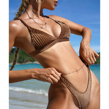Load image into Gallery viewer, Women Swimsuit Triangle Micro Bikini Set Solid Swimwear Women's Swimsuit Halter Ribbed String Bathing Suit Bikini Set High Cut Swimming Bathing Suit Beachwear