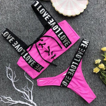Load image into Gallery viewer, Women Two Piece Swimsuit Push Up Bikini Swimsuit For Women Two Piece High Waist Crisscross Halter Bikini Letter Printed Bathing Suits 2 Piece Bikini Luxury Bikini Set Sports Swimwear Swimsuit Backless Beachwear Bathing Suit