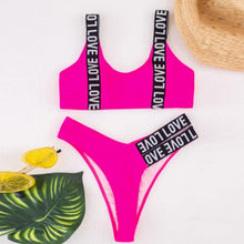 Load image into Gallery viewer, Women Two Piece Swimsuit Push Up Bikini Swimsuit For Women Two Piece High Waist Crisscross Halter Bikini Letter Printed Bathing Suits 2 Piece Bikini Luxury Bikini Set Sports Swimwear Swimsuit Backless Beachwear Bathing Suit