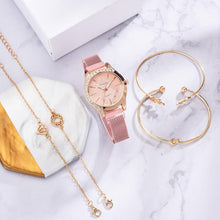Load image into Gallery viewer, Women Watches New Luxury Fashion Quartz Ladies Watch Clock Rose Gold Diamond Dial Dress Casual Wristwatch Quartz Movement Girls Ladies Wristwatch Big Face Mesh Belt Watch And Bracelet Set