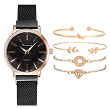 Load image into Gallery viewer, Women Watches New Luxury Fashion Quartz Ladies Watch Clock Rose Gold Diamond Dial Dress Casual Wristwatch Quartz Movement Girls Ladies Wristwatch Big Face Mesh Belt Watch And Bracelet Set