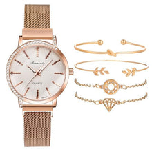Load image into Gallery viewer, Women Watches New Luxury Fashion Quartz Ladies Watch Clock Rose Gold Diamond Dial Dress Casual Wristwatch Quartz Movement Girls Ladies Wristwatch Big Face Mesh Belt Watch And Bracelet Set