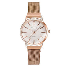 Load image into Gallery viewer, Women Watches New Luxury Fashion Quartz Ladies Watch Clock Rose Gold Diamond Dial Dress Casual Wristwatch Quartz Movement Girls Ladies Wristwatch Big Face Mesh Belt Watch And Bracelet Set