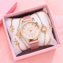 Load image into Gallery viewer, Women Watches New Luxury Fashion Quartz Ladies Watch Clock Rose Gold Diamond Dial Dress Casual Wristwatch Quartz Movement Girls Ladies Wristwatch Big Face Mesh Belt Watch And Bracelet Set