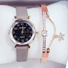Load image into Gallery viewer, Women Watches Starry Sky Bracelet Set Watch Casual Leather Quartz Wristwatch Fashion Leather Strap Dress Analogy Display Classic Romantic With Jewelry Bracelet Set