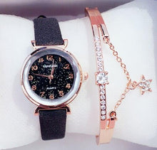 Load image into Gallery viewer, Women Watches Starry Sky Bracelet Set Watch Casual Leather Quartz Wristwatch Fashion Leather Strap Dress Analogy Display Classic Romantic With Jewelry Bracelet Set