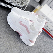 Load image into Gallery viewer, Women White Leather Sneakers Fashion Casual Woman Comfortable Breathable White Flats Platform Sneakers Low Top Sneaker Lace-up Classic Girls Comfortable Sneakers