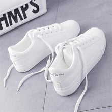 Load image into Gallery viewer, Women White Sneakers Fashion Breathble Vulcanized Shoes Leather Platform Shoes White Lace Up Casual Woman Comfortable Sneakers Leather Spring Flats Trainers Sneakers