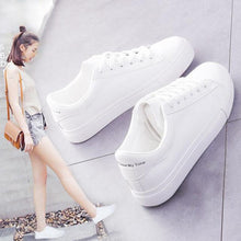 Load image into Gallery viewer, Women White Sneakers Fashion Breathble Vulcanized Shoes Leather Platform Shoes White Lace Up Casual Woman Comfortable Sneakers Leather Spring Flats Trainers Sneakers
