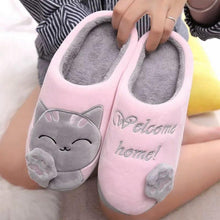 Load image into Gallery viewer, Women Winter Warm Home Slippers Couple Shoes Plush Cat Animal Slip On Soft Indoor Flats Comfort Cozy Memory Foam Scuff Slippers Slip On Warm House Shoes