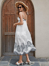 Load image into Gallery viewer, Women's Cotton Embroidered Midi Dress - Classic Black And White A-Line Sundress With Contrast Trim, Perfect For Vacation