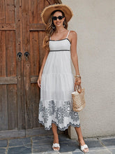 Load image into Gallery viewer, Women's Cotton Embroidered Midi Dress - Classic Black And White A-Line Sundress With Contrast Trim, Perfect For Vacation